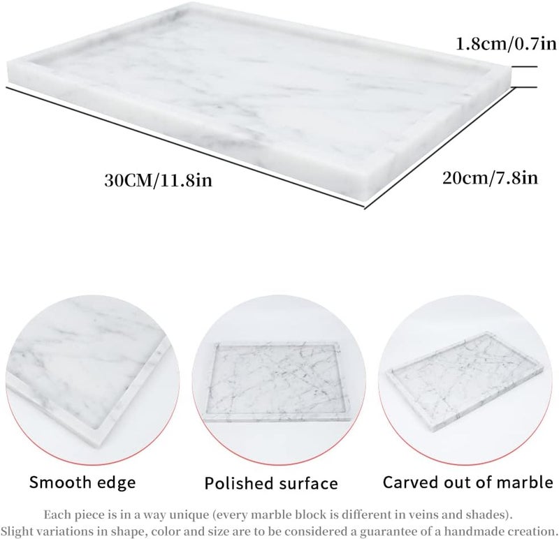 Future stone 100% Natural Marble Serving Tray Luxury Marble Storage Tray for Home Decor Stone Tray for Bathroom/Kitchen/Vanity/Dresser,Plate Holder for Tissues, Candles, Towel - Image 3